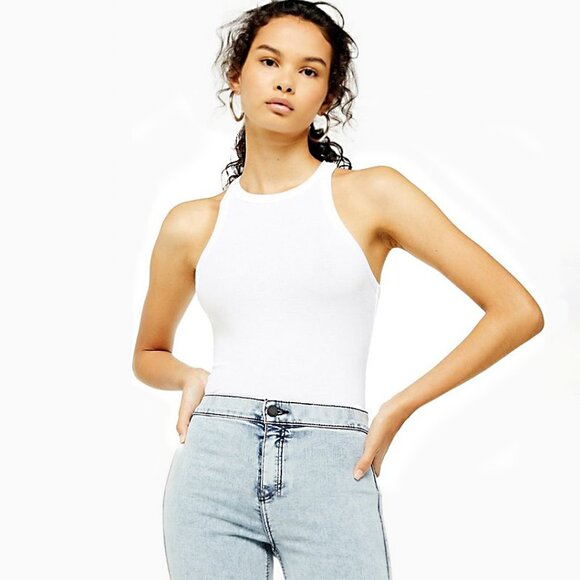 TOPSHOP Premium Ribbed Racer Vest Tank top in White - Picture 4 of 5